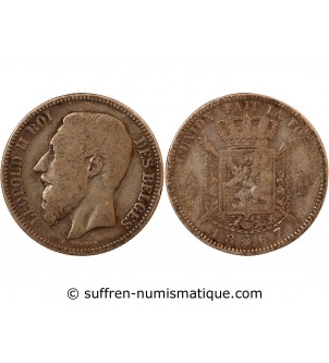 BELGIQUE, LEOPOLD II - 2 FRANCS ARGENT 1867 - Légende française