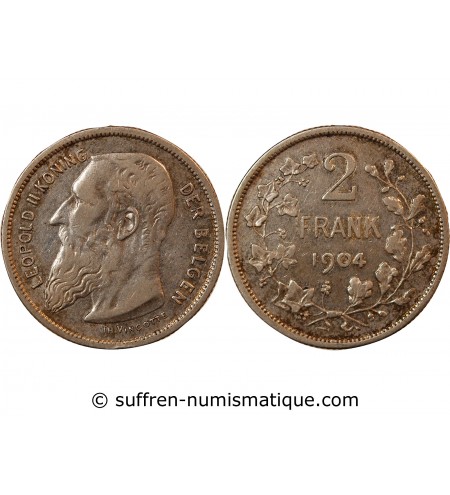 BELGIQUE, LEOPOLD II - 2 FRANCS ARGENT 1904 - Légende flamande