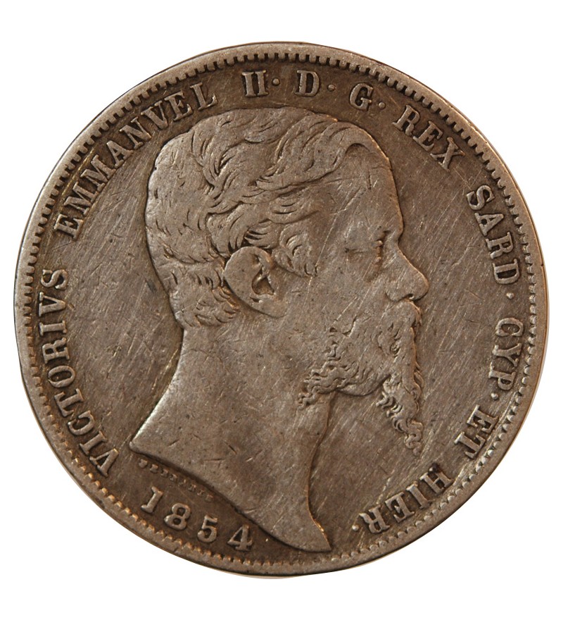 ITALIE, ROYAUME DE SARDAIGNE, VICTOR EMMANUEL II - 5 LIRE ARGENT 1854 B AIGLE
