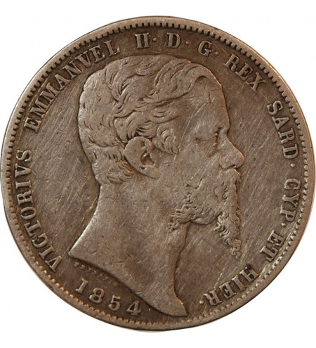 ITALIE, ROYAUME DE SARDAIGNE, VICTOR EMMANUEL II - 5 LIRE ARGENT 1854 B AIGLE