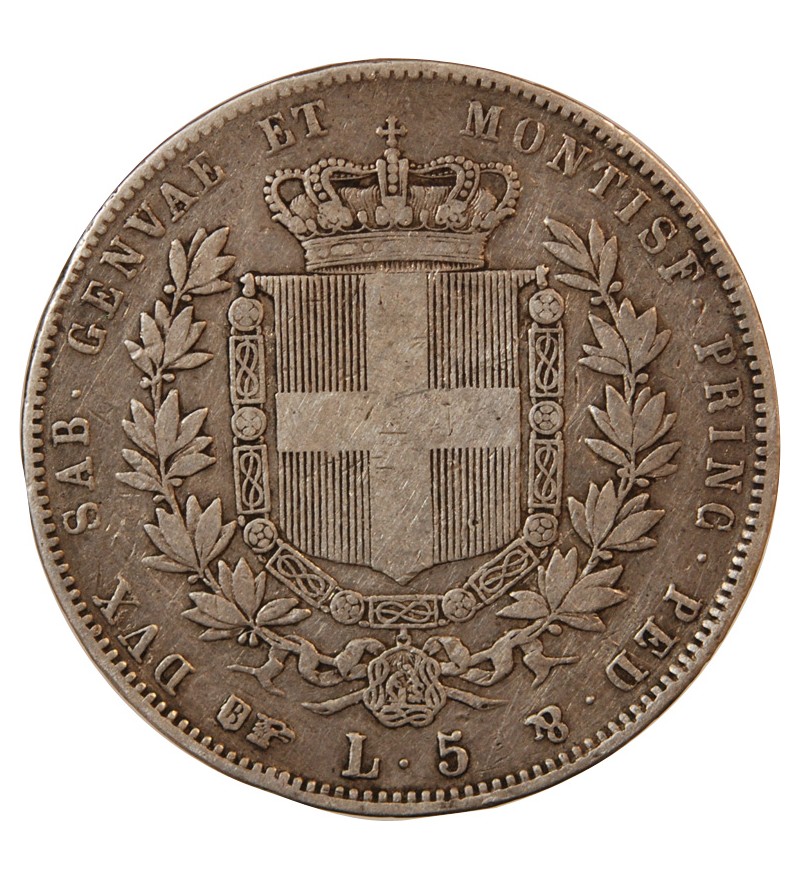 ITALIE, ROYAUME DE SARDAIGNE, VICTOR EMMANUEL II - 5 LIRE ARGENT 1854 B AIGLE