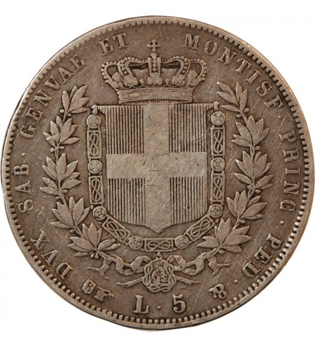 ITALIE, ROYAUME DE SARDAIGNE, VICTOR EMMANUEL II - 5 LIRE ARGENT 1854 B AIGLE