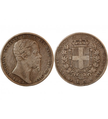 ITALIE, ROYAUME DE SARDAIGNE, VICTOR EMMANUEL II - 5 LIRE ARGENT 1854 B AIGLE