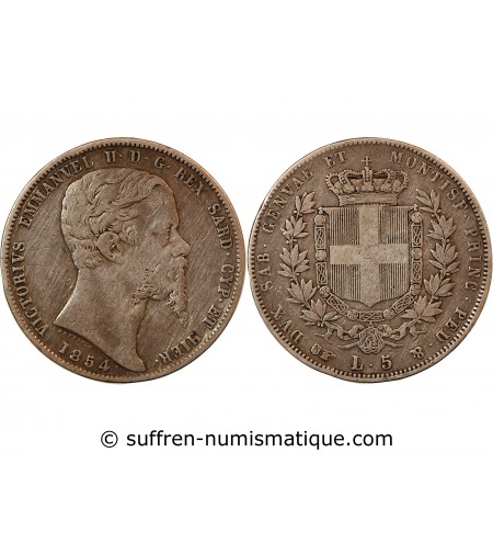 ITALIE, ROYAUME DE SARDAIGNE, VICTOR EMMANUEL II - 5 LIRE ARGENT 1854 B AIGLE