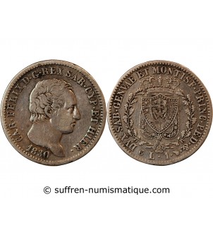 ITALIE, ROYAUME DE SARDAIGNE, CHARLES-FELIX - 1 LIRE ARGENT 1830 P AIGLE