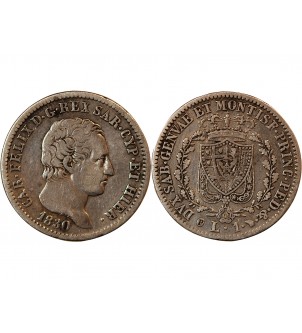 ITALIE, ROYAUME DE SARDAIGNE, CHARLES-FELIX - 1 LIRE ARGENT 1830 P AIGLE 2