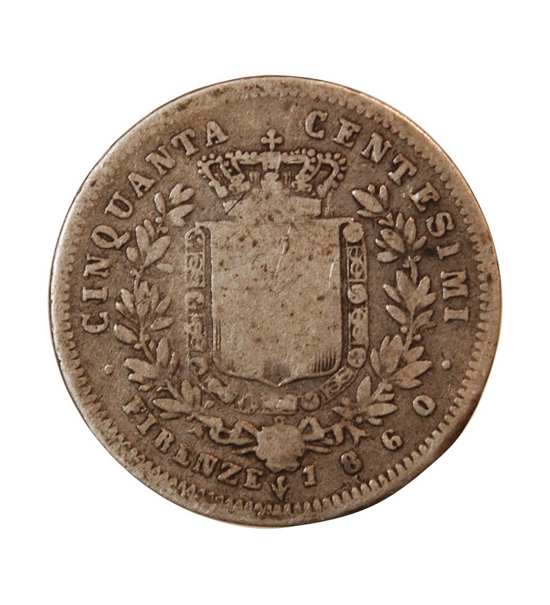 ITALIE, VICTOR EMMANUEL II - 50 CENTESIMI ARGENT 1860 FLORENCE