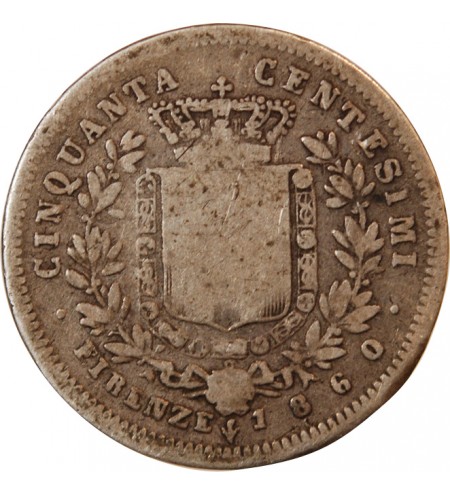 ITALIE, VICTOR EMMANUEL II - 50 CENTESIMI ARGENT 1860 FLORENCE