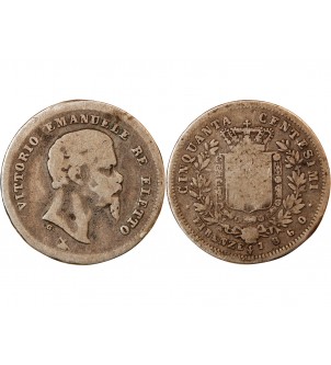 ITALIE, VICTOR EMMANUEL II - 50 CENTESIMI ARGENT 1860 FLORENCE 2