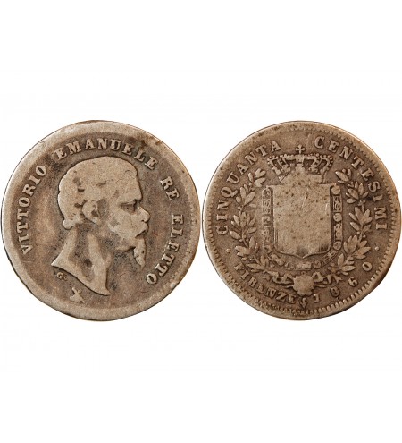 ITALIE, VICTOR EMMANUEL II - 50 CENTESIMI ARGENT 1860 FLORENCE