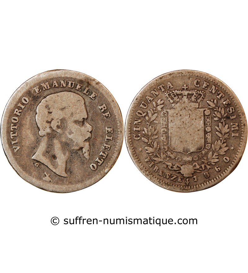 ITALIE, VICTOR EMMANUEL II - 50 CENTESIMI ARGENT 1860 FLORENCE