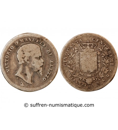 ITALIE, VICTOR EMMANUEL II - 50 CENTESIMI ARGENT 1860 FLORENCE