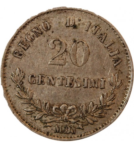 ITALIE, VICTOR EMMANUEL II - 20 CENTESIMI ARGENT 1863 M BN MILAN
