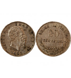 ITALIE, VICTOR EMMANUEL II - 20 CENTESIMI ARGENT 1863 M BN MILAN 2