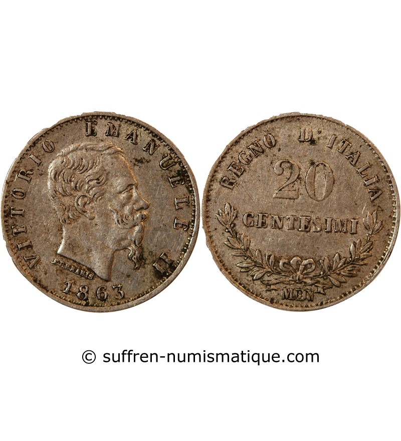 ITALIE, VICTOR EMMANUEL II - 20 CENTESIMI ARGENT 1863 M BN MILAN