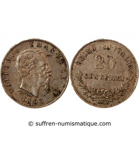 ITALIE, VICTOR EMMANUEL II - 20 CENTESIMI ARGENT 1863 M BN MILAN