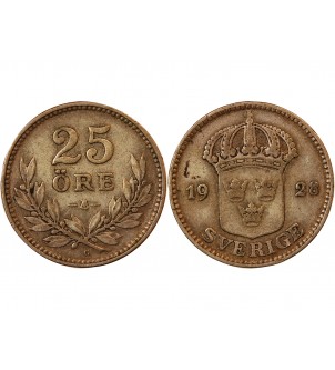 SUÈDE, GUSTAF V - 25 ÖRE ARGENT 1928 G 2