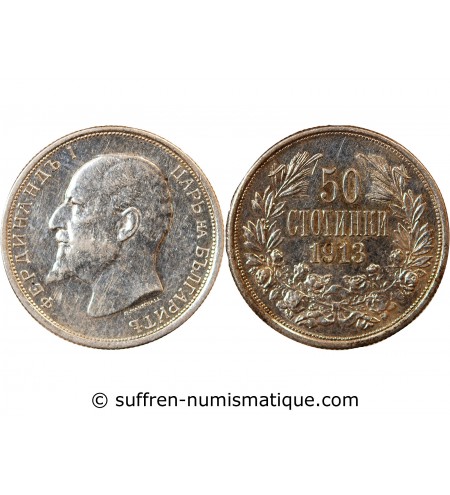 BULGARIE, FERDINAND Ier - 50 STOTINKI ARGENT 1913