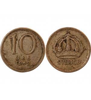 SUÈDE, GUSTAF V - 10 ÖRE 1942 G 2