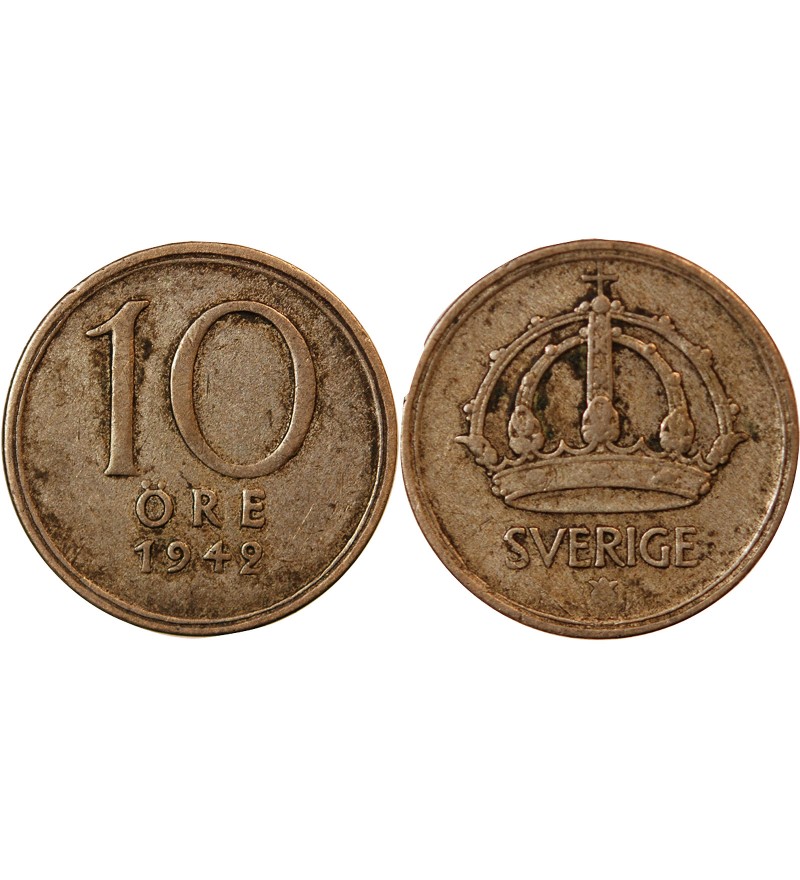 SUÈDE, GUSTAF V - 10 ÖRE 1942 G