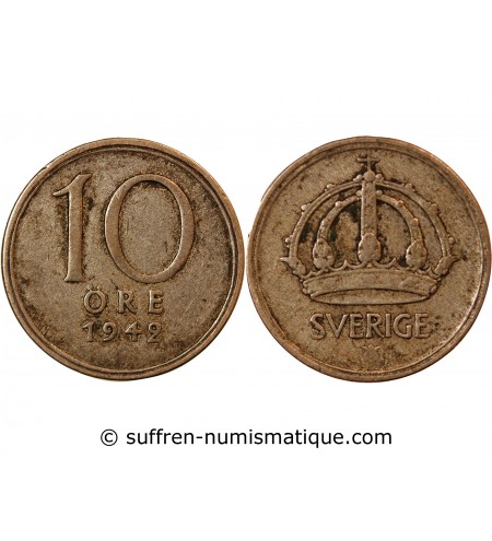 SUÈDE, GUSTAF V - 10 ÖRE 1942 G