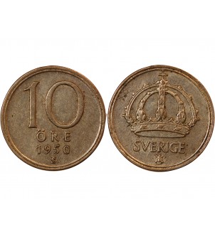 SUÈDE, GUSTAF V - 10 ÖRE 1950 2