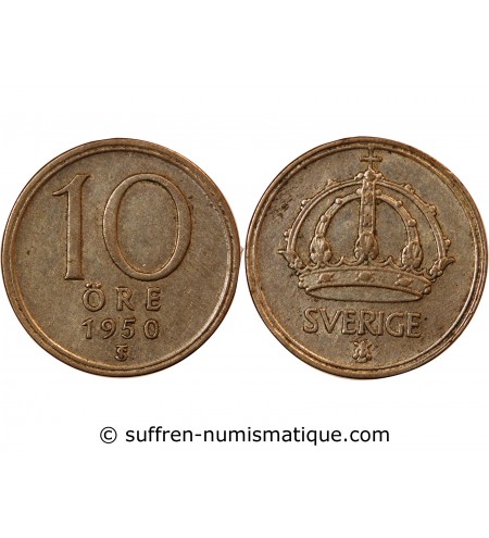 SUÈDE, GUSTAF V - 10 ÖRE 1950