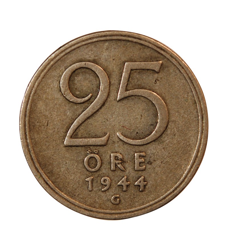 SUÈDE, GUSTAF V - 25 ÖRE ARGENT 1944 G
