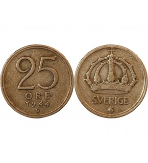 SUÈDE, GUSTAF V - 25 ÖRE ARGENT 1944 G 2