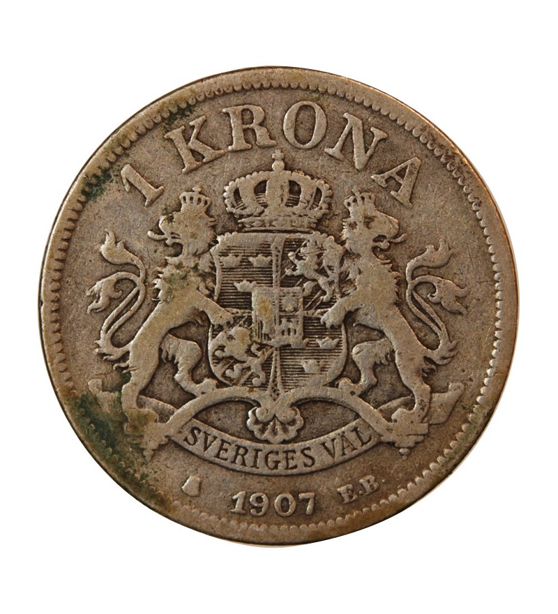 SUÈDE, OSCAR II - KRONA ARGENT 1907 EB
