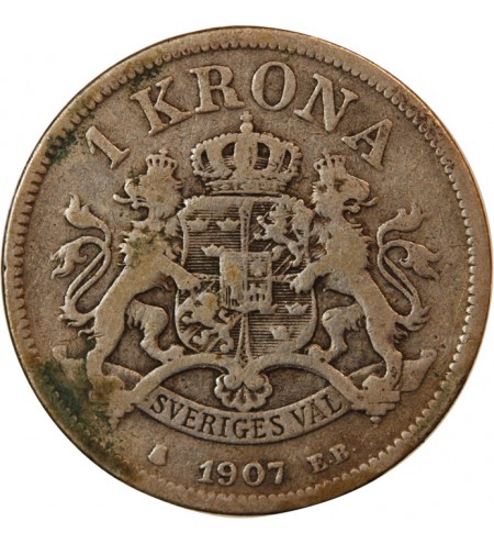 SUÈDE, OSCAR II - KRONA ARGENT 1907 EB