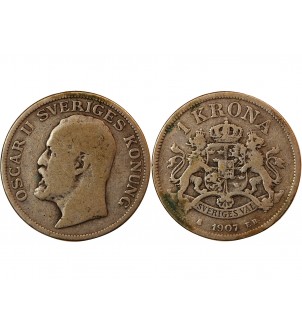 SUÈDE, OSCAR II - KRONA ARGENT 1907 EB 2
