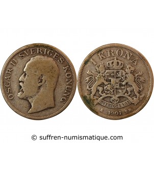 SUÈDE, OSCAR II - KRONA ARGENT 1907 EB