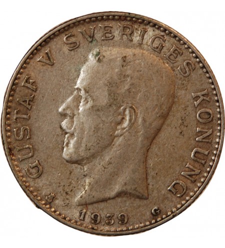 SUÈDE, GUSTAF V - KRONA ARGENT 1939 G