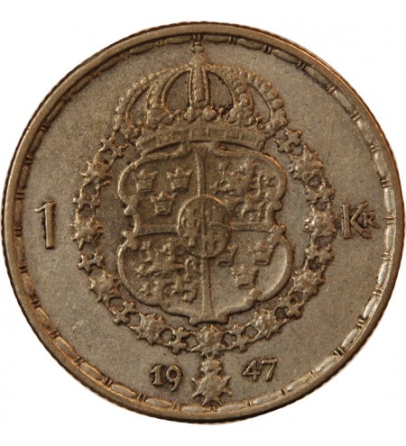 SUÈDE, GUSTAF V - KRONA 1947 TS