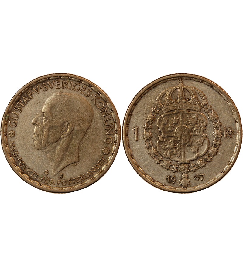 SUÈDE, GUSTAF V - KRONA 1947 TS