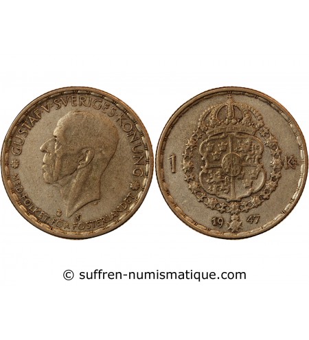 SUÈDE, GUSTAF V - KRONA 1947 TS