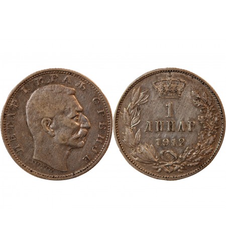 SERBIE - PIERRE Ier - 1 DINAR ARGENT 1912