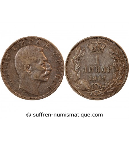 SERBIE - PIERRE Ier - 1 DINAR ARGENT 1912