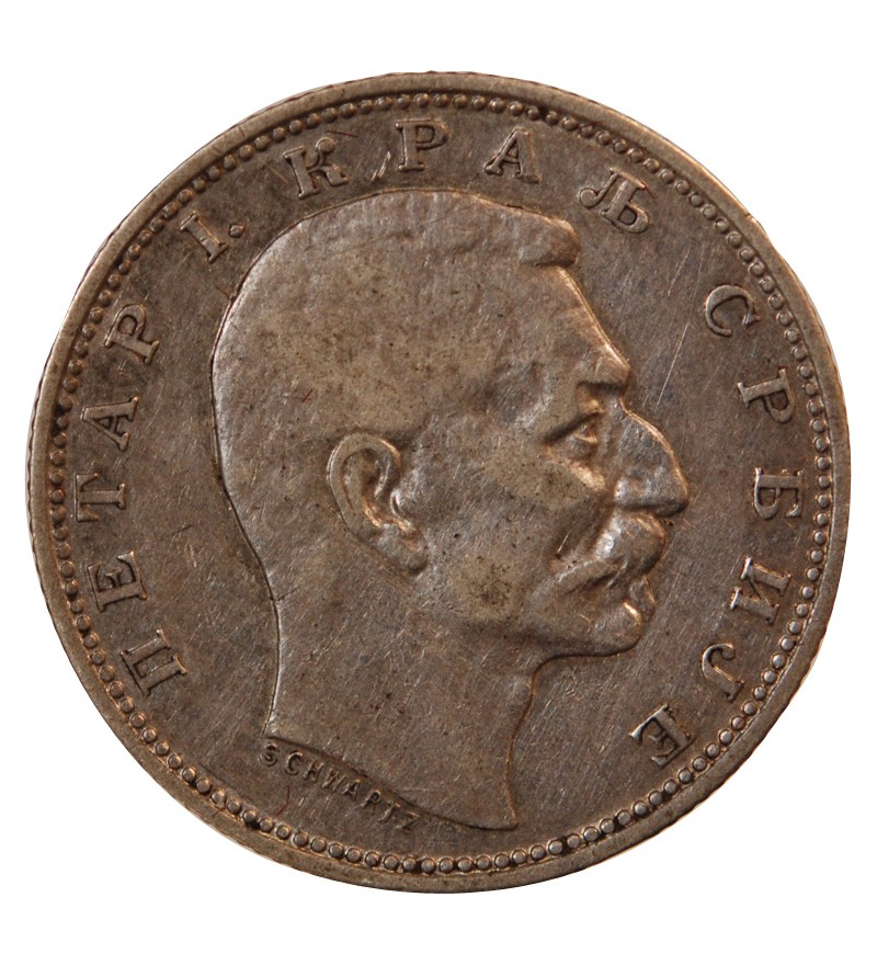 SERBIE - PIERRE Ier - 1 DINAR ARGENT 1912