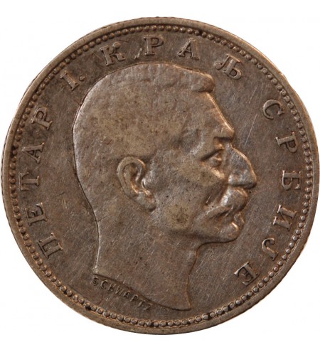SERBIE - PIERRE Ier - 1 DINAR ARGENT 1912