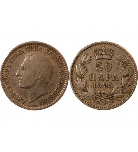 YOUGOSLAVIE, ALEXANDRE Ier - 50 PARA 1925 POISSY