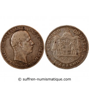 GRÈCE, CRÈTE, GEORGES Ier - 1 DRACHME ARGENT 1901 A