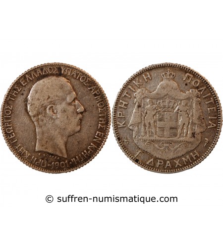 GRÈCE, CRÈTE, GEORGES Ier - 1 DRACHME ARGENT 1901 A