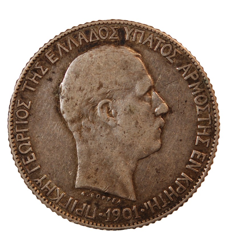 GRÈCE, CRÈTE, GEORGES Ier - 1 DRACHME ARGENT 1901 A