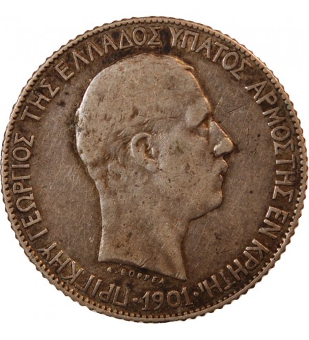 GRÈCE, CRÈTE, GEORGES Ier - 1 DRACHME ARGENT 1901 A