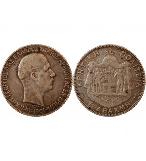 GRÈCE, CRÈTE, GEORGES Ier - 1 DRACHME ARGENT 1901 A 2