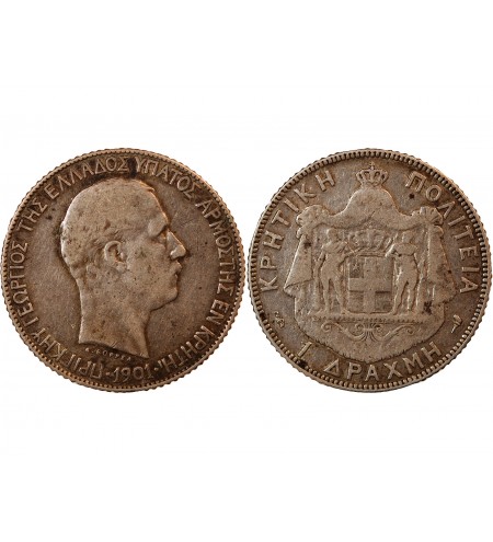 GRÈCE, CRÈTE, GEORGES Ier - 1 DRACHME ARGENT 1901 A
