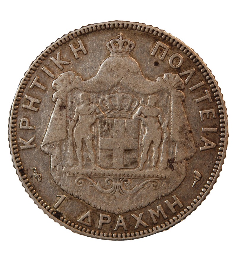 GRÈCE, CRÈTE, GEORGES Ier - 1 DRACHME ARGENT 1901 A