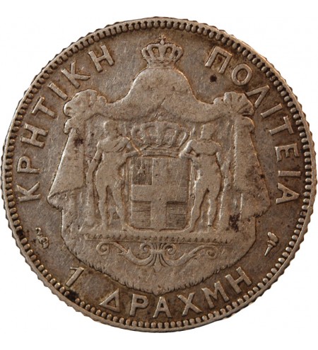 GRÈCE, CRÈTE, GEORGES Ier - 1 DRACHME ARGENT 1901 A